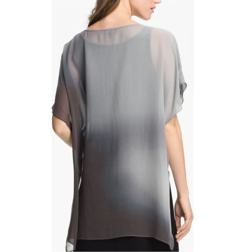 Eileen Fisher Watercolor Sheer Silk Boxy Tunic Blouse Top Grey Ombre XS - Picture 2 of 5